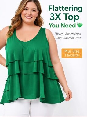 Daisy Fuentes Green Layered Ruffle Tank Top